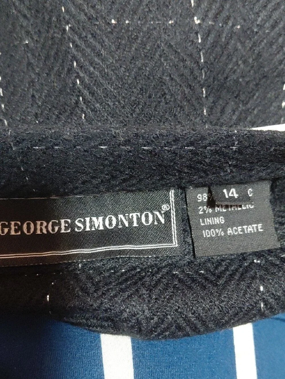 George Simonton Black Metallic Thread Windowpane Knit Blazer Skirt Set Size 14